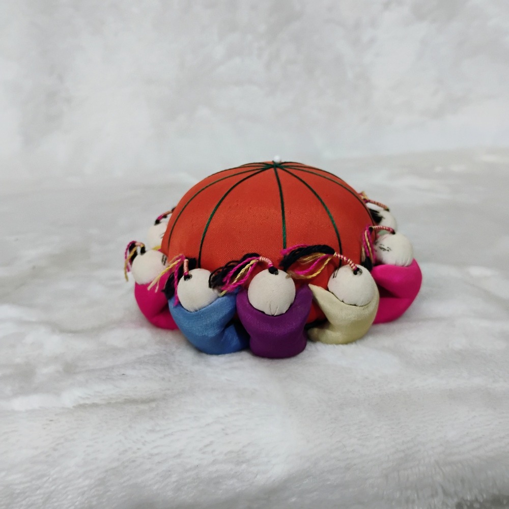 Vintage Chinese Pin Cushion 10 Baizi Lucky Children Figures Folk‎ Art Red A